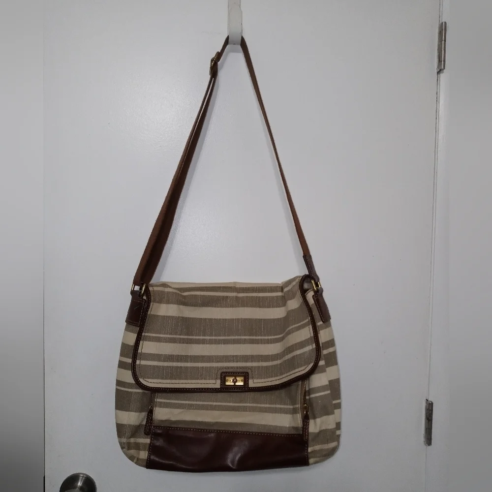 Vintage Fossil Striped Crossbody Briefcase/Satchel/Travel Bag w Pockets